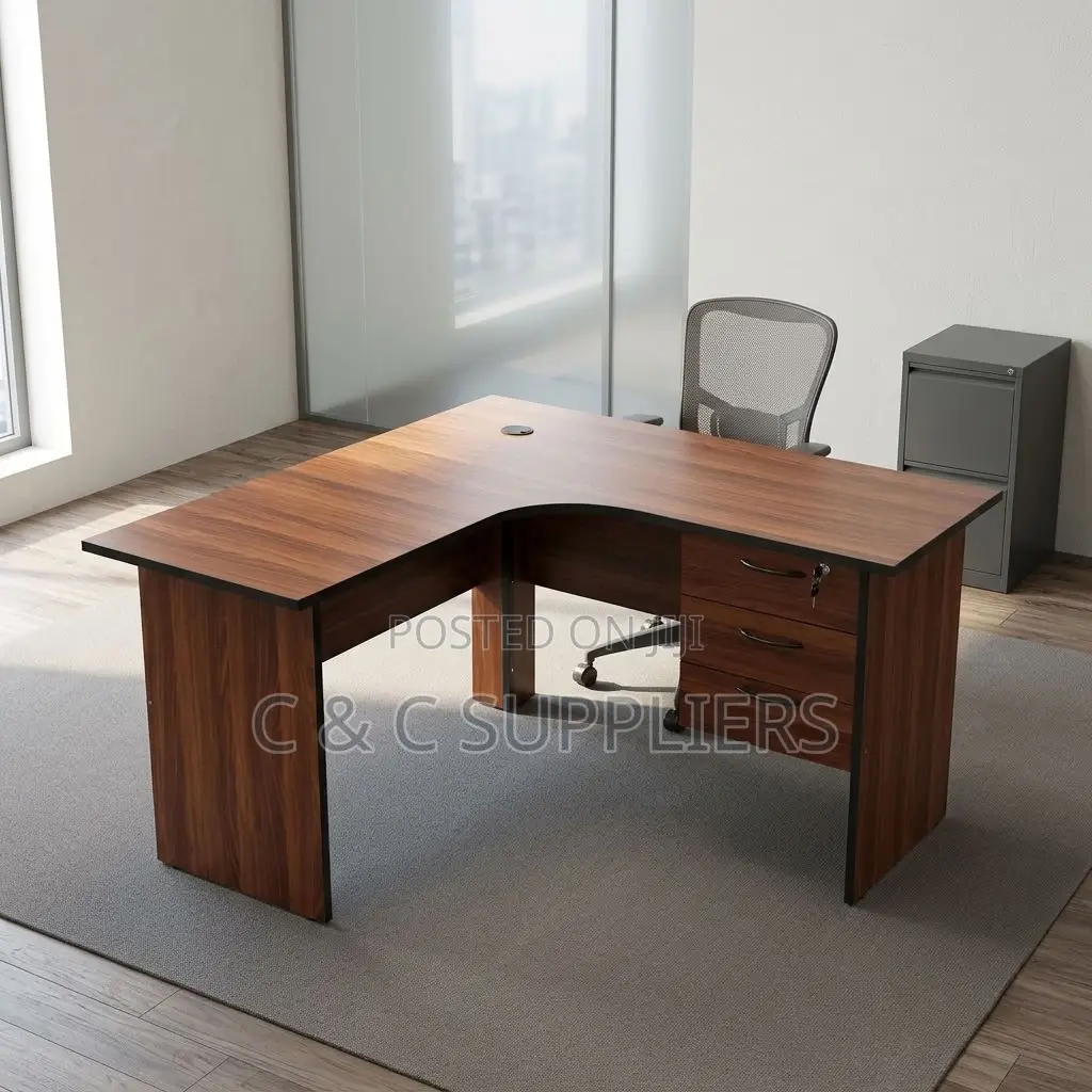 Curved Study Desk With Drawers-120cm