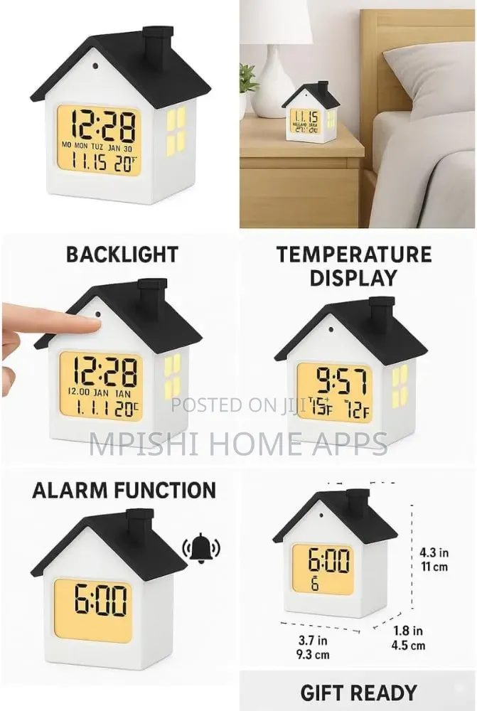 House-Shaped Digital LED Alarm Clock With Date & Temperature
