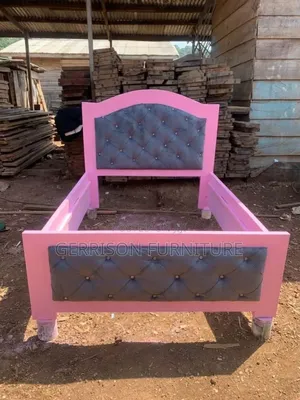 Stylish Pink & Gray Tufted Wooden Bed Frame (Custom Sizes Available)