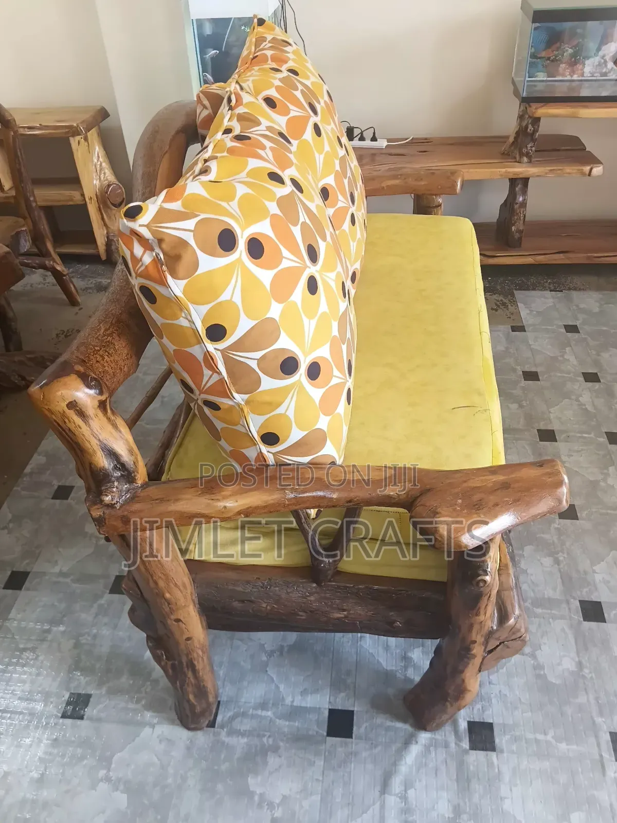 Rustic Handcrafted Log Sofa With Cushions