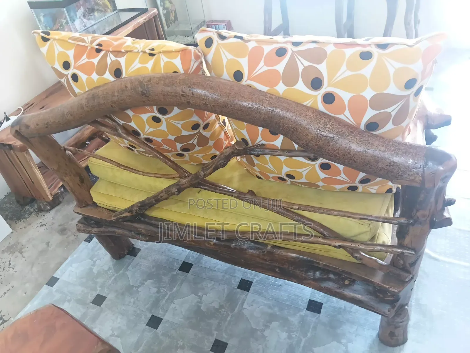 Rustic Handcrafted Log Sofa With Cushions