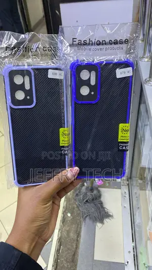 Blue Silicone and Carbon-Fiber-Style Phone Case for the Oppo A76