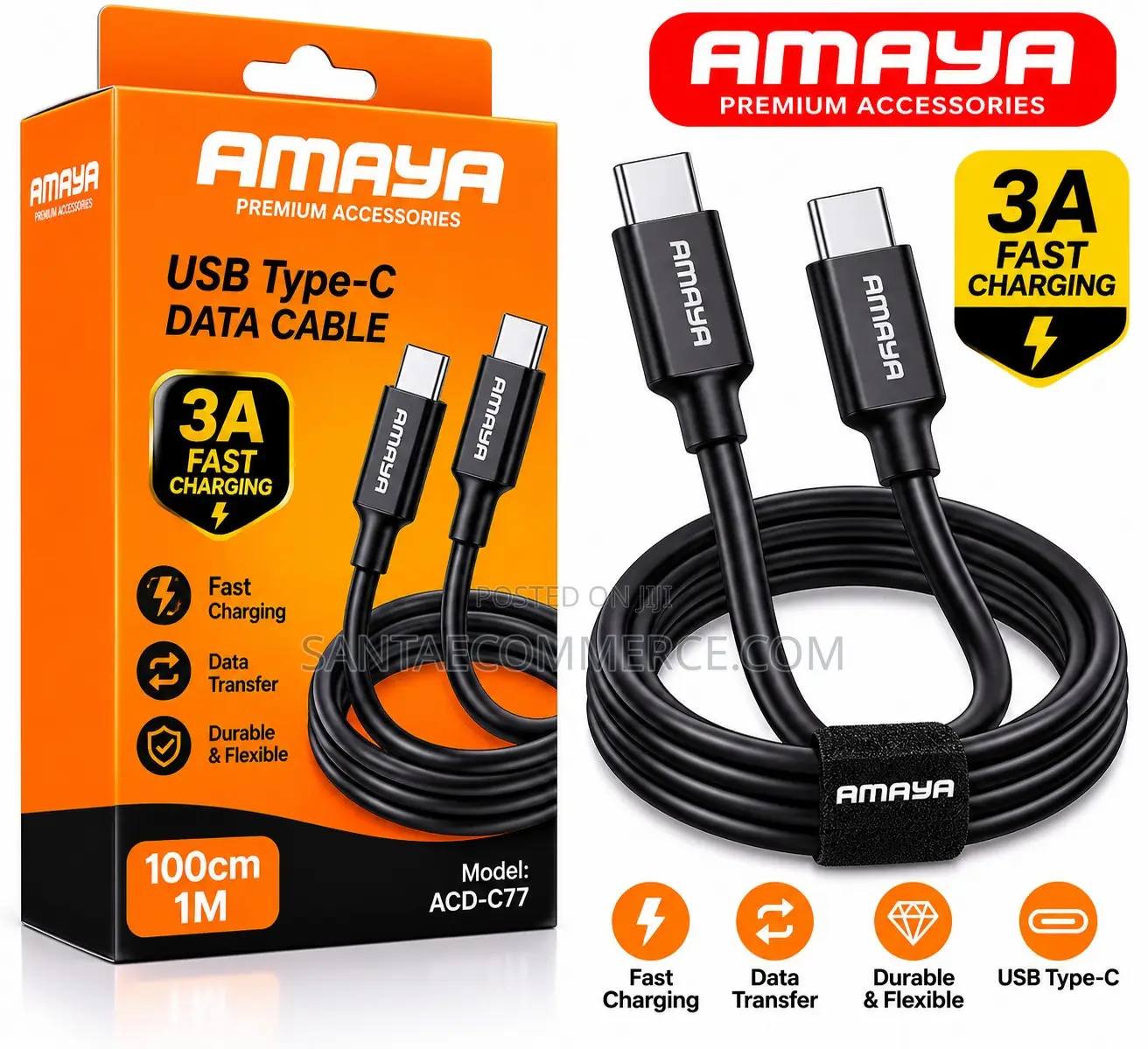 Amaya ACD-C77 3A Fast Charging USB to Type-C Data Cable