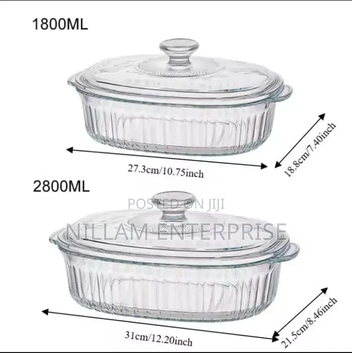 2 in 1 Oval Heat Resistant Glass Baking Casserole
