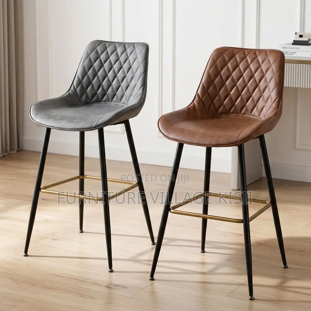 COUNTER LEATHER BAR STOOL-Black & Brown