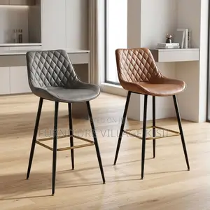 COUNTER LEATHER BAR STOOL-Black & Brown