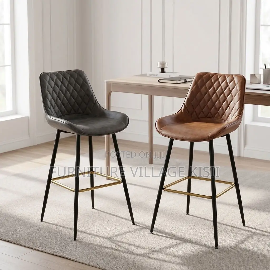 COUNTER LEATHER BAR STOOL-Black & Brown