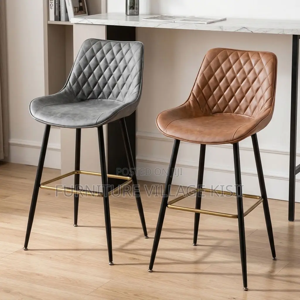 COUNTER LEATHER BAR STOOL-Black & Brown