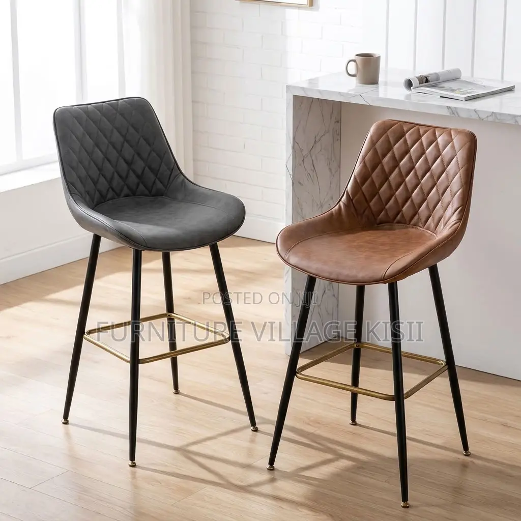 COUNTER LEATHER BAR STOOL-Black & Brown