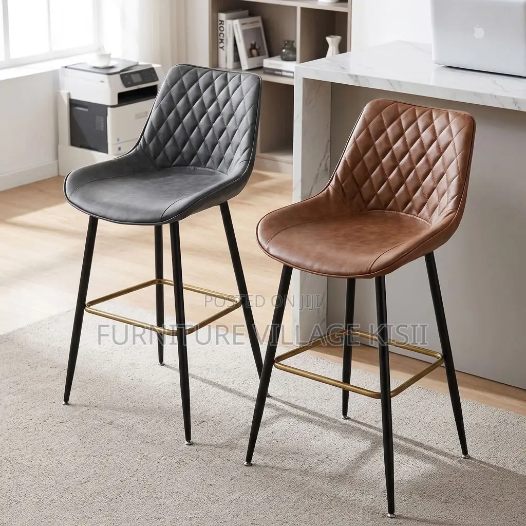 COUNTER LEATHER BAR STOOL-Black & Brown