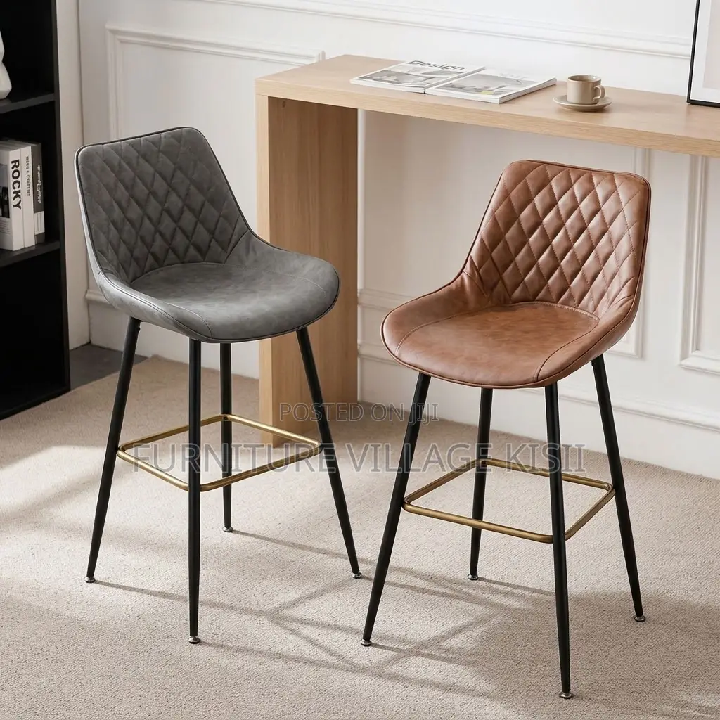 COUNTER LEATHER BAR STOOL-Black & Brown