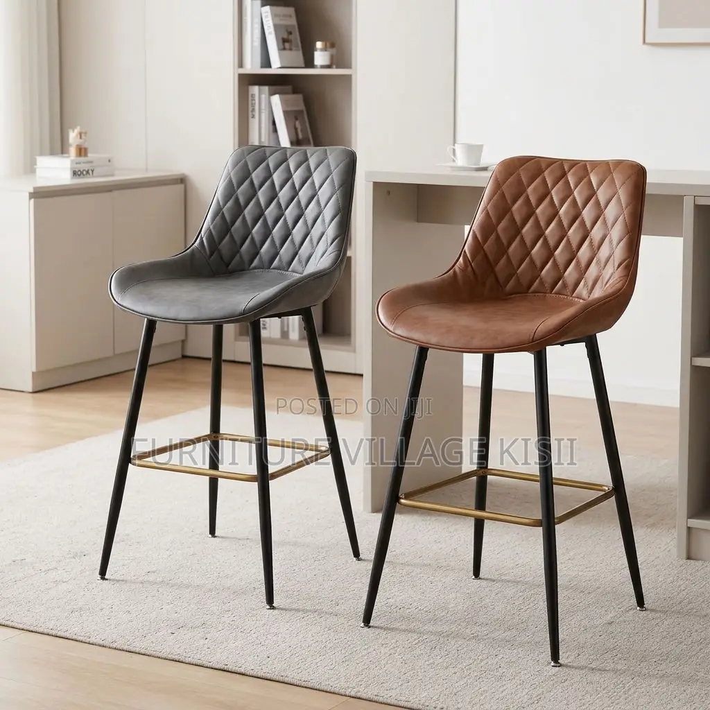 COUNTER LEATHER BAR STOOL-Black & Brown