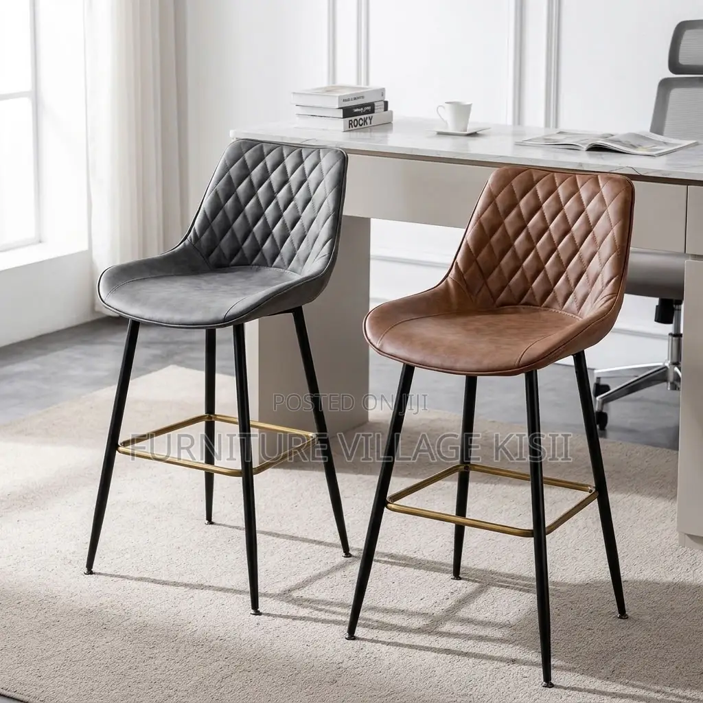 COUNTER LEATHER BAR STOOL-Black & Brown