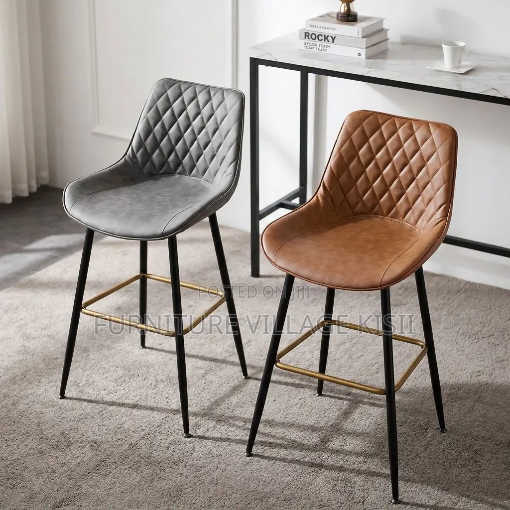 COUNTER LEATHER BAR STOOL-Black & Brown