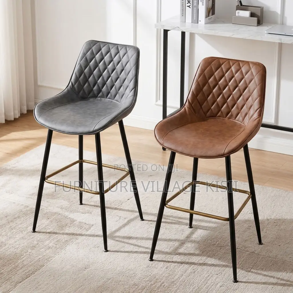 COUNTER LEATHER BAR STOOL-Black & Brown