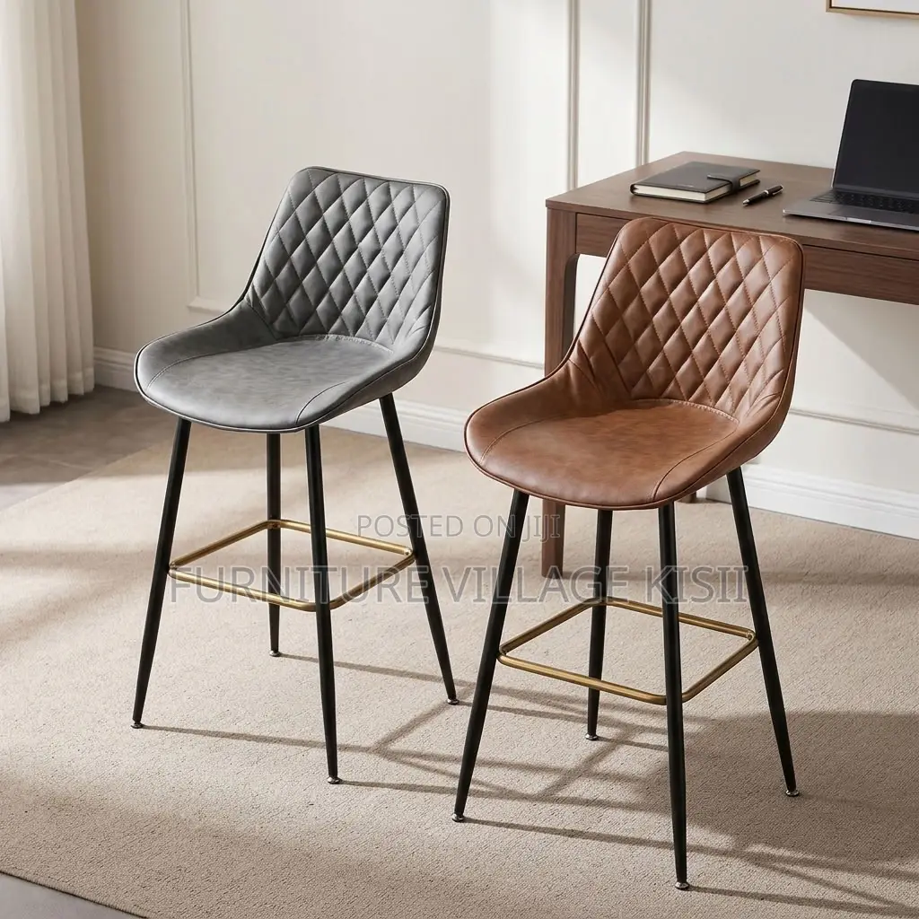 COUNTER LEATHER BAR STOOL-Black & Brown