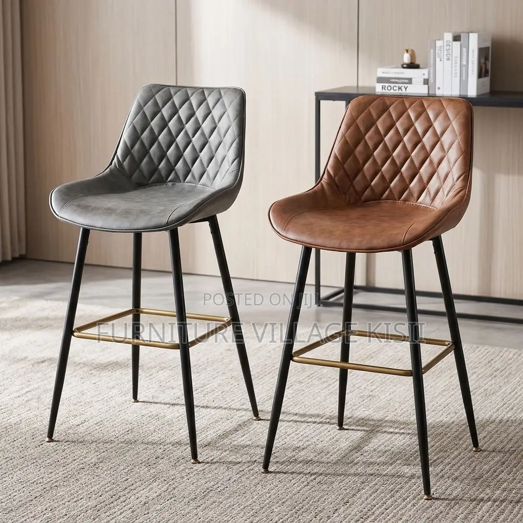 COUNTER LEATHER BAR STOOL-Black & Brown
