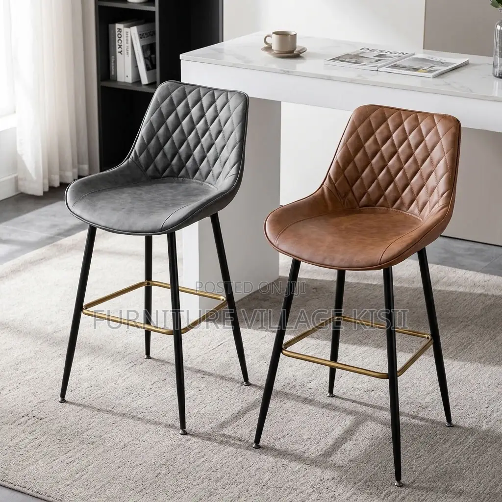 COUNTER LEATHER BAR STOOL-Black & Brown