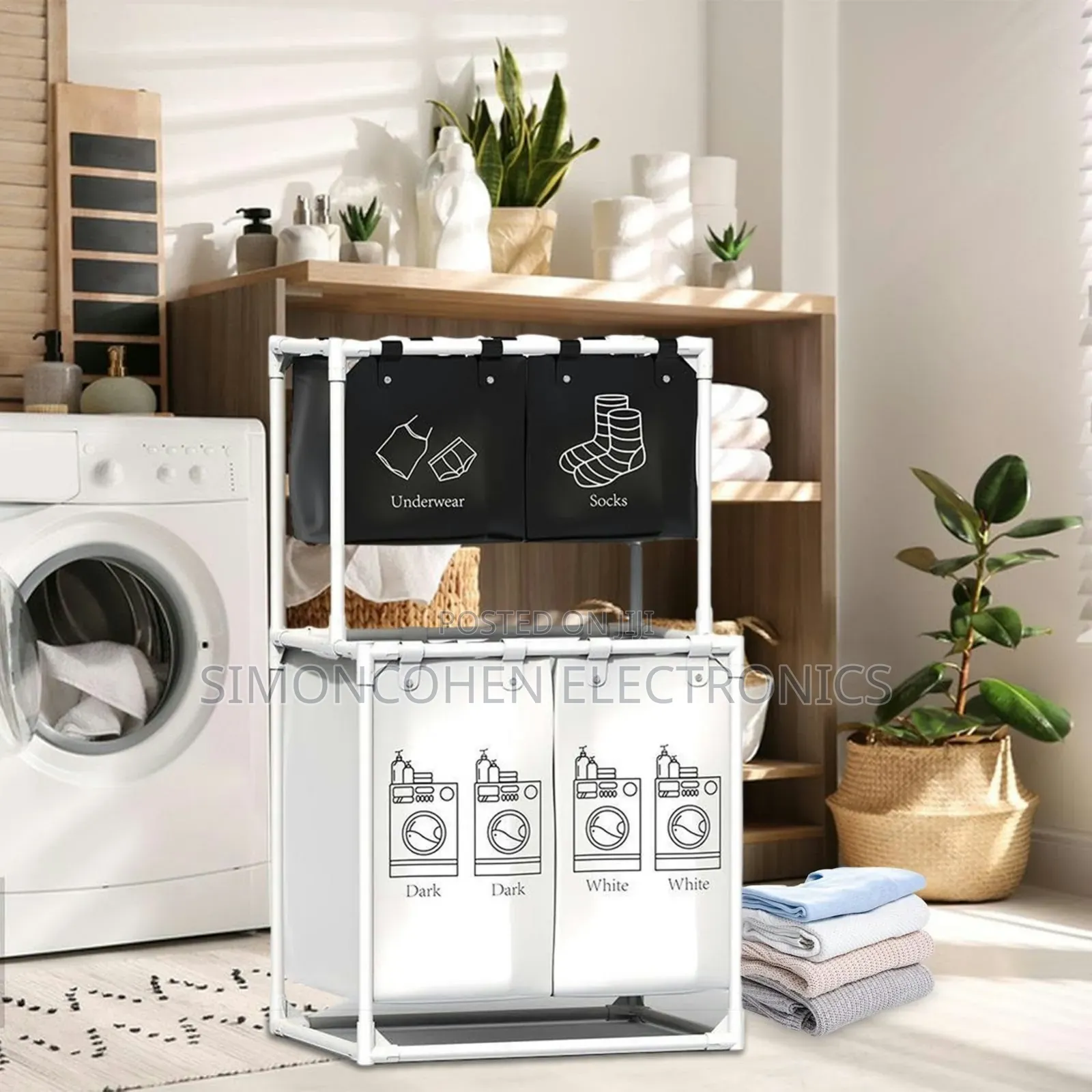 Folding Dirty Clothes 3 Baskets Laundry Rack