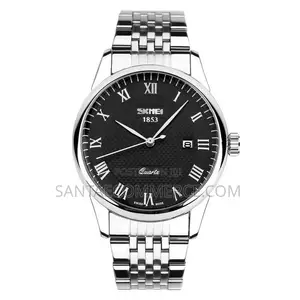 SKMEI 1853 Classic Stainless Steel Quartz Analog Watch – Black Dial