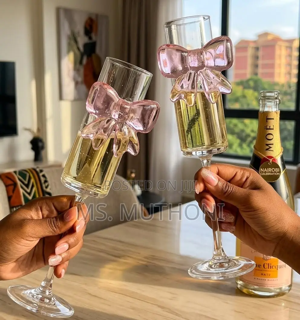 3 PCs / 6 PCs Coquette Bow Crystal Champagne Glasses)