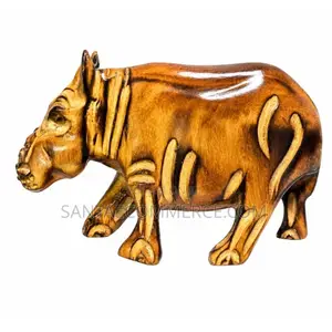 Hand-Carved Wooden Hippo Sculpture Statue