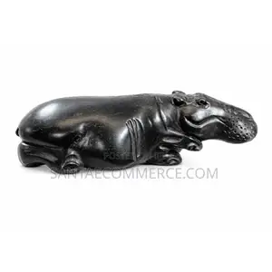 Elegant Wooden Craved Hippopotamus Statue Sculpture