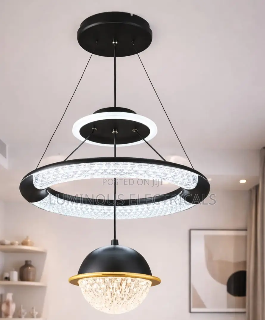 Modern LED Multi-Tier Ring & Crystal Dome Chandelier Light