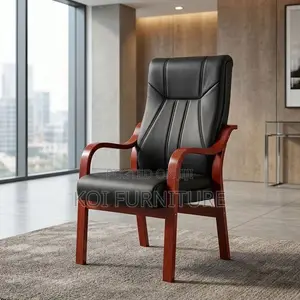 Urban Heavy Leather Chair With Mahognay Armrest | Office Chair