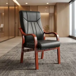 Urban Heavy Leather Chair With Mahognay Armrest | Office Chair