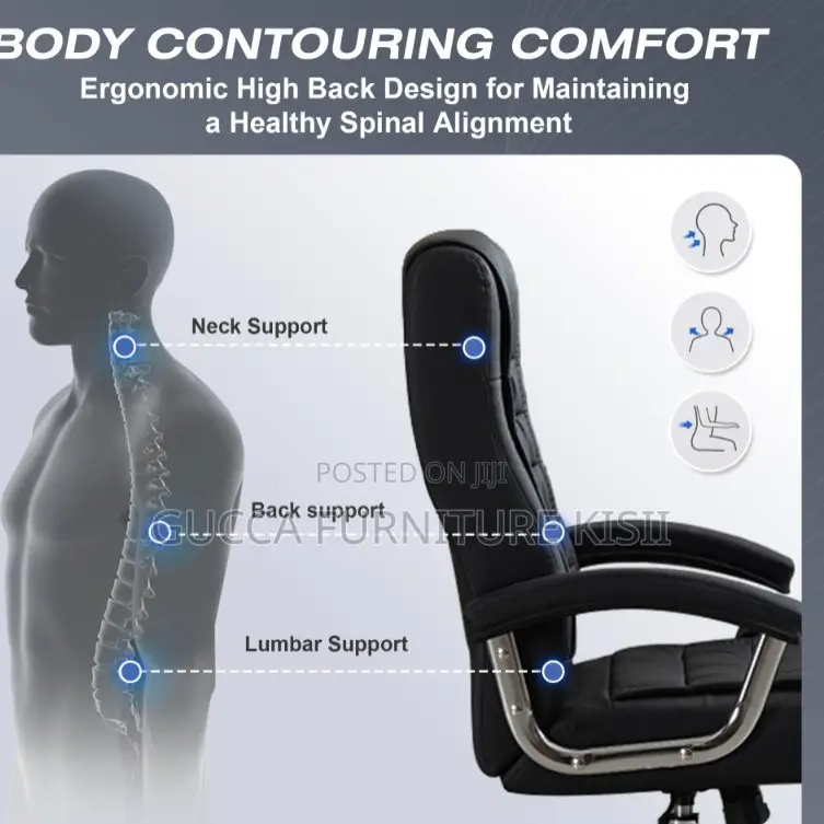 Leather High Back Leather Chair With Ergonomic Back Rest