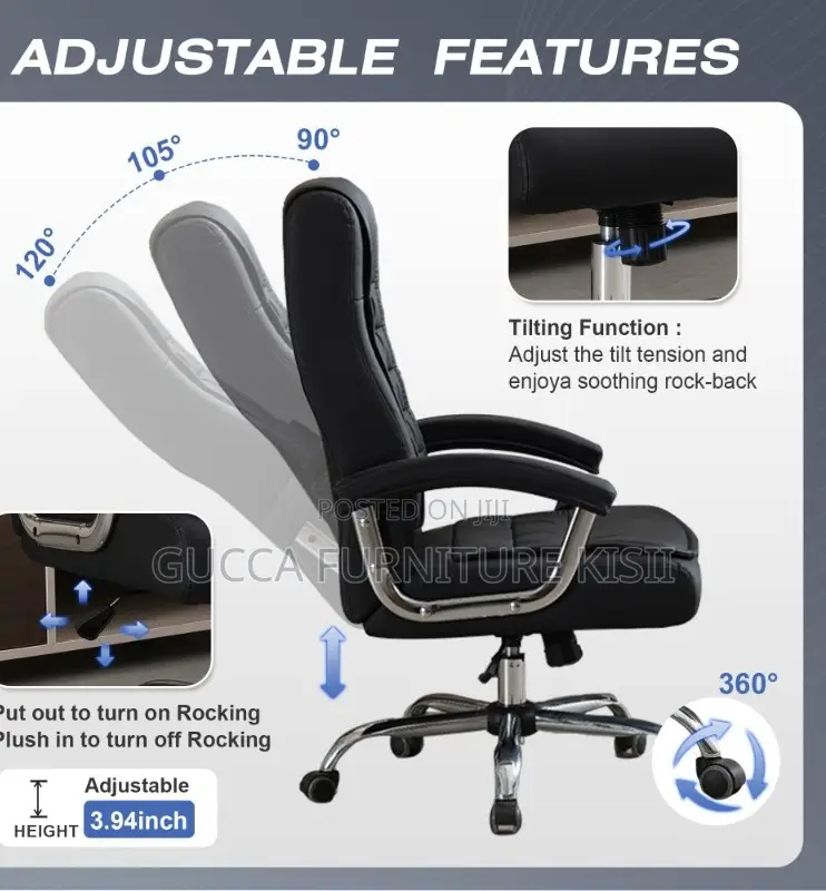 Leather High Back Leather Chair With Ergonomic Back Rest