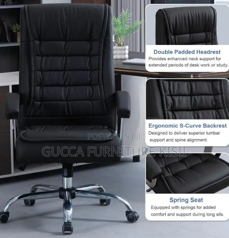 Leather High Back Leather Chair With Ergonomic Back Rest