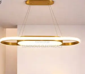 Modern LED Interlocking Oval Ring Linear Chandelier - Brushed Gold