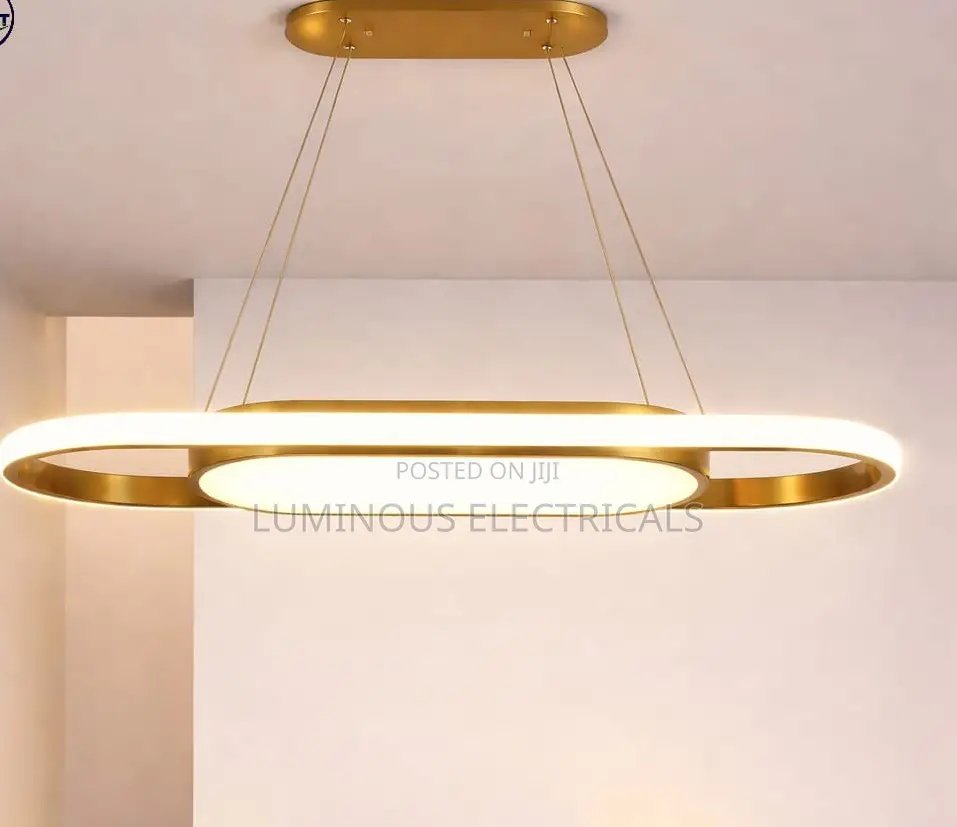 Modern LED Interlocking Oval Ring Linear Chandelier - Brushed Gold