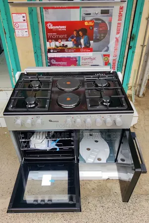 *Ramtons Cooker 90X60Cm Silver 4 Gas Burners + 2 Electric Hotplates