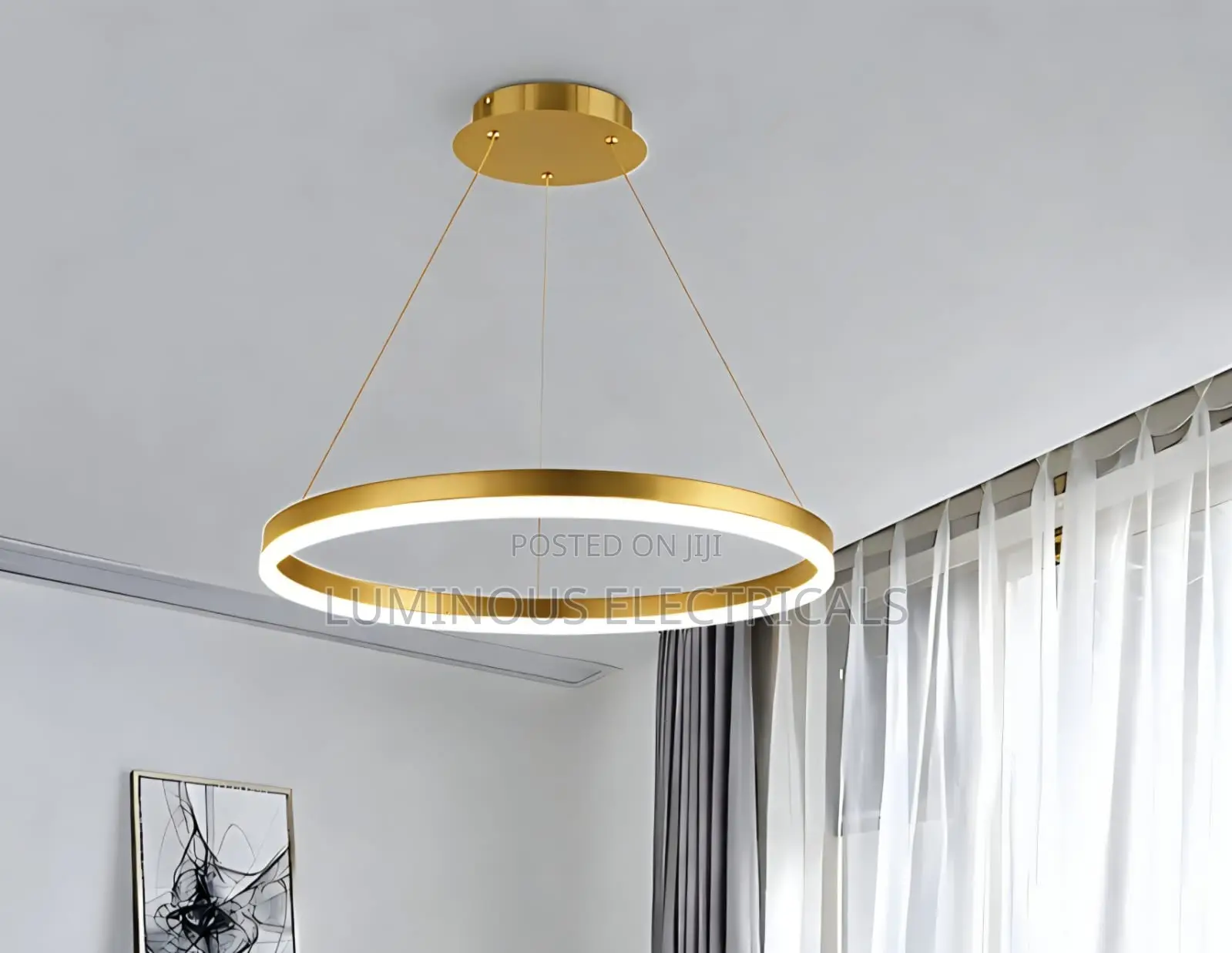 Modern LED Single Ring Halo Chandelier Light Brushed Gold