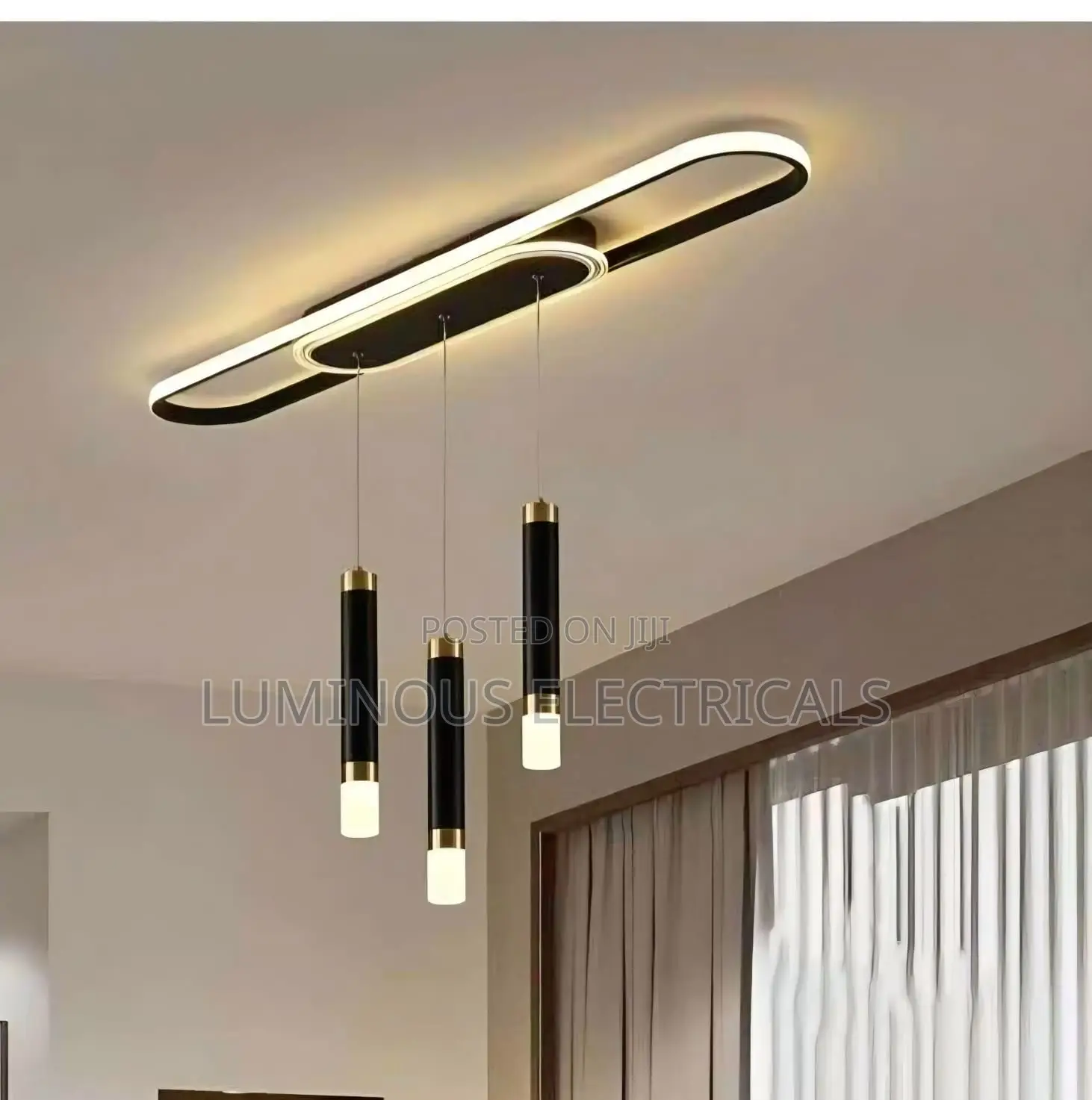 Modern 2-in-1 LED Ceiling Linear Halo & 3-Light Drop Chandelier