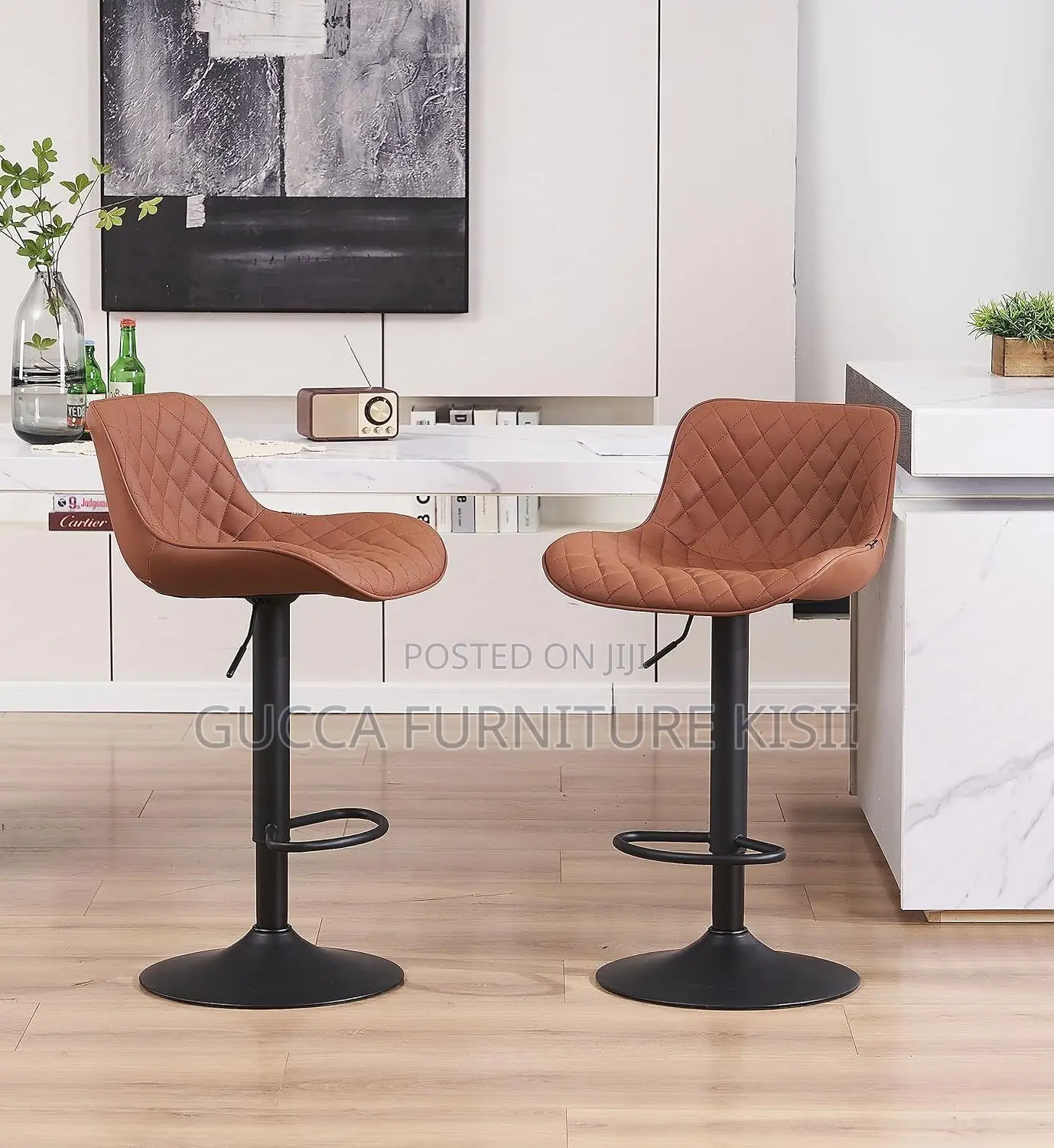 Leatherette Low Back Ergonomic Adjustable Brown Barstool