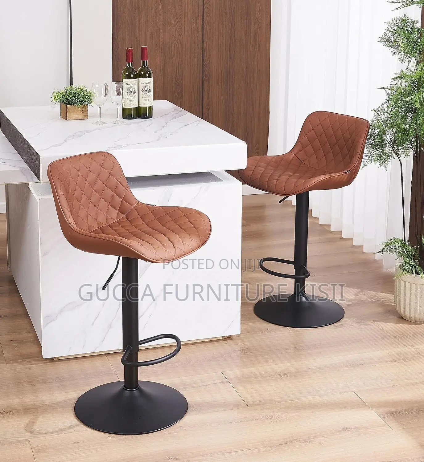 Leatherette Low Back Ergonomic Adjustable Brown Barstool