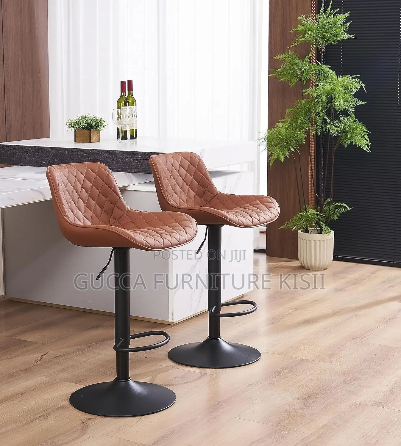 Leatherette Low Back Ergonomic Adjustable Brown Barstool