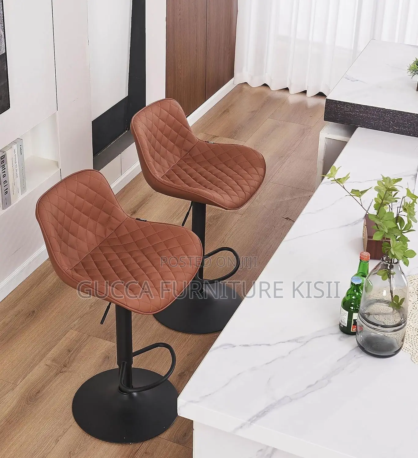 Leatherette Low Back Ergonomic Adjustable Brown Barstool