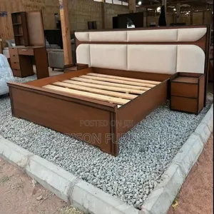 Modern Hardwood Bed Set + Attached Bedside Tables