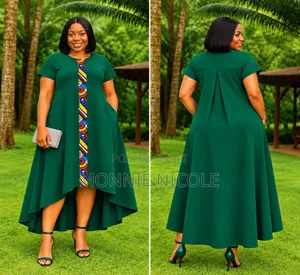 Quality Elegant Black Ankara Stripped Dress. High Low