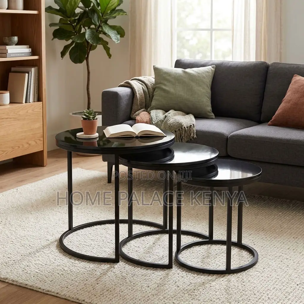 Coffee Stools; Round Glass Top 3 Nesting Stools