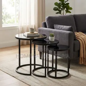 Coffee Stools; Round Glass Top 3 Nesting Stools