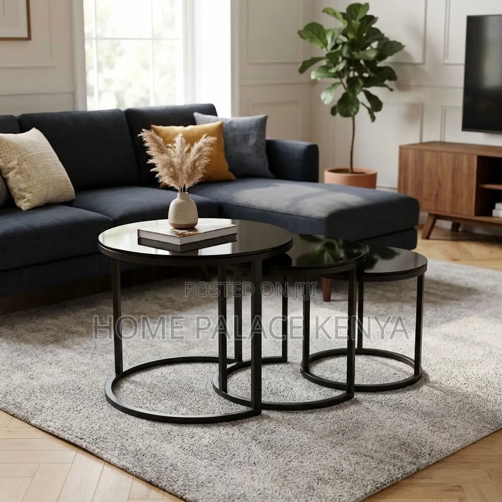 Coffee Stools; Round Glass Top 3 Nesting Stools