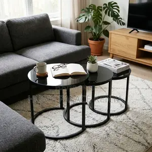 Coffee Stools; Round Glass Top 3 Nesting Stools