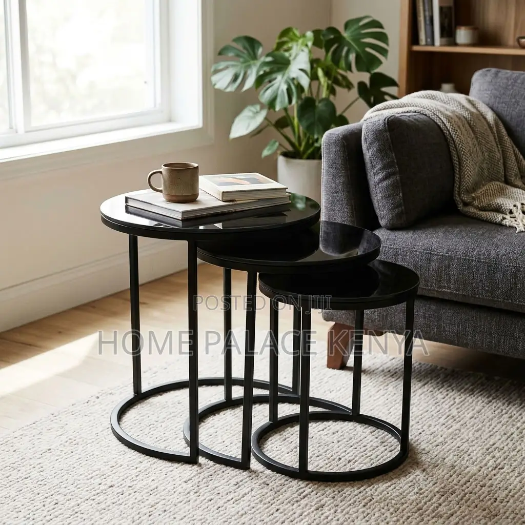 Coffee Stools; Round Glass Top 3 Nesting Stools