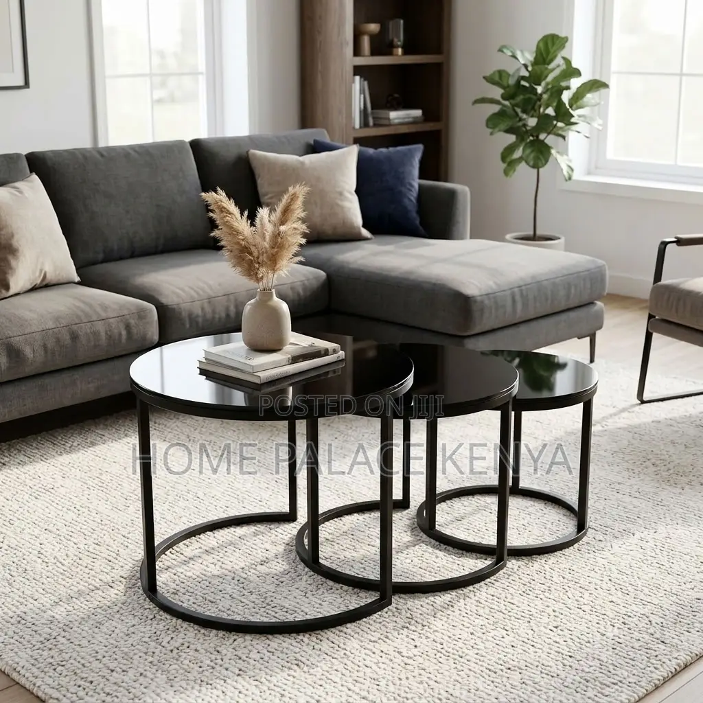 Coffee Stools; Round Glass Top 3 Nesting Stools